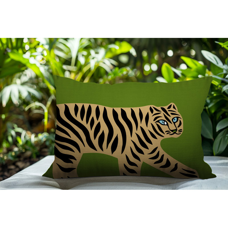Oreiller rectangulaire intérieur / extérieur Gigi Tiger, Chartreuse, H 20 po x l 14 po