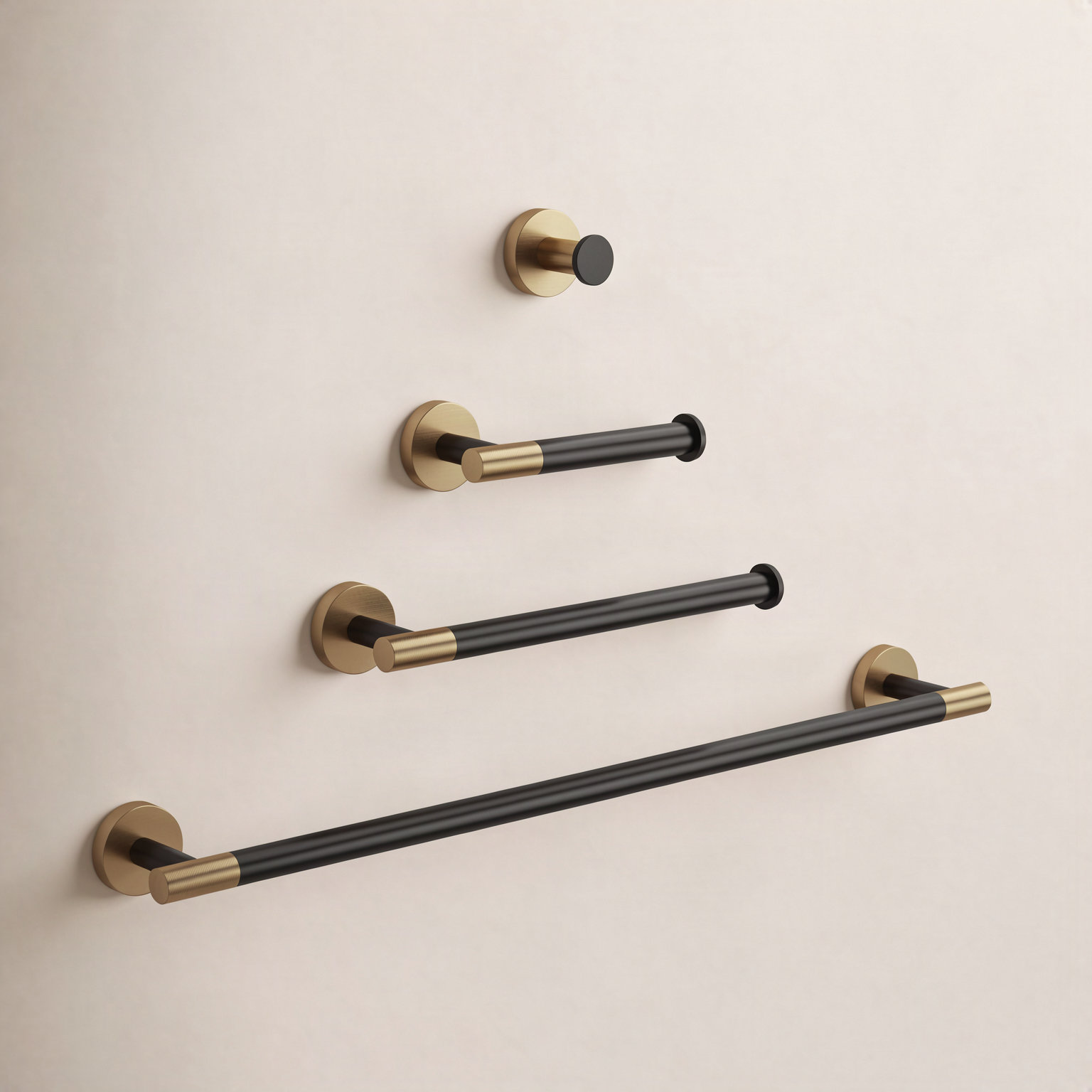 Knurled 4-Piece Stainless Steel Bath Hardware Set, Matte Black/Brushed Gold
