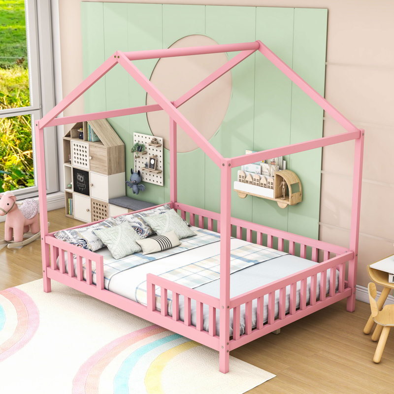 House Bed With Slats, Full, Pink