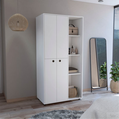 Armoire-penderie Misuri avec porte double, tiroir, tringle et tablettes ouvertes