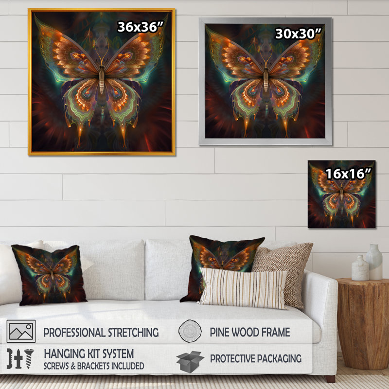 Papillon magique éthéré, H 30 po x l 30 po x P 1 po, Cadre flottant blanc