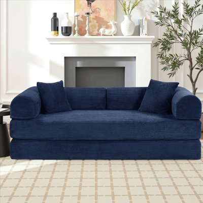 89" Corduroy Sleeper Sofa Modular Sofa Bed Compression Foam Couch Bed With 2 Pillows - No Assembly Required