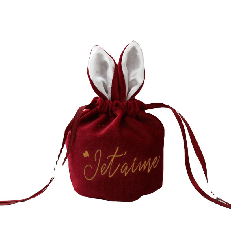 Sac de velours de Pâques, panier de sac d'oreille de Pâques, sac de bonbons de Pâques, sac décoratif de Pâques, Red