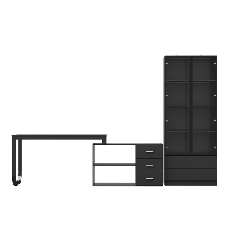 2 L-Shaped Computer Desk Office Set, Black