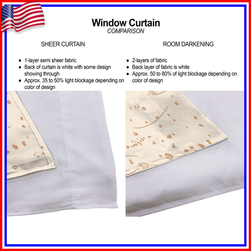 Floral Window Curtains Pattern Sheer & Room Darkening - 2 Panels, 20in x 60in - 2 panels, Sheer