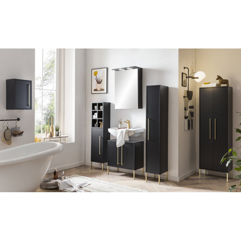 Sarah 504mm W 723mm H Surface Frameless Medicine Cabinet Mirror 2 Adjustable, Right Hand, Schwarz