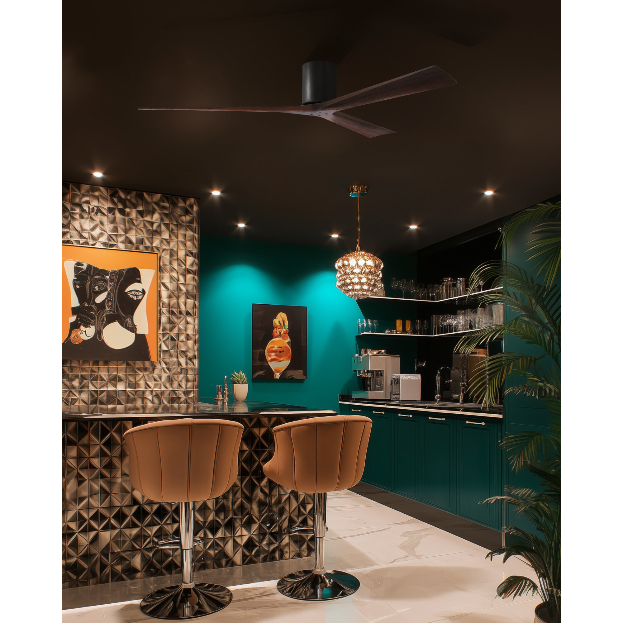 Olivier 3 Blade Ceiling Fan, Walnut Tone, 72", Matte Black
