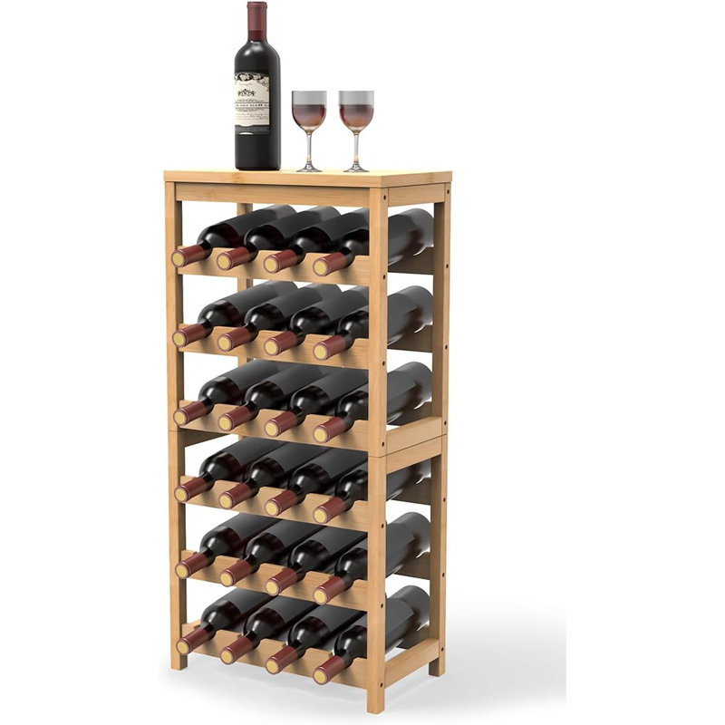 "Support à vin en bambou pour 24 bouteilles avec plateau de table et de rangement pour la cuisine, le bar ou la cave"