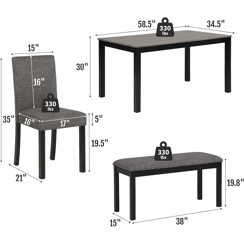 Ensemble de table de salle à manger en bois massif 6 pièces, Gris foncé / Noir, Gris / Noir