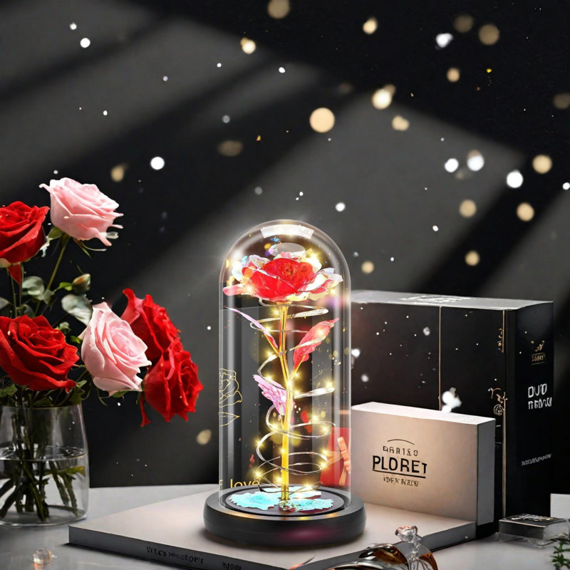 Verre rose fleur pour cadeau pour femme, Rouge