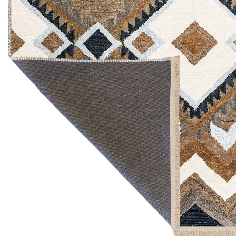 Tapis décoratif multicolore à motif géométrique à motif géométrique et à franges, Rectangle 3 pi 11,24 po x 5 pi 10,87 po