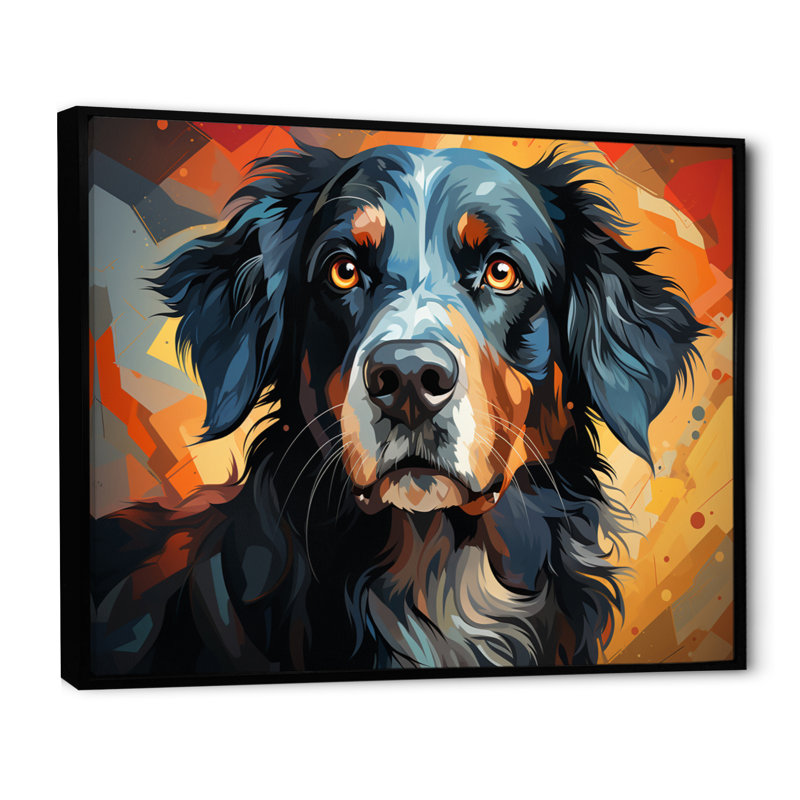 «Dog Inquisitive Canine Popart II», reproduction sur toile, H 16 po x l 32 po x P 1 po, Cadre flottant noir