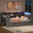 Twin Wood Bed With Platform, Storage Shelves, Drawers, Charging, Led Ambiance, Upholstered Headboard And End Table, Grey Tint Mix Platform Made From Wood, Headboard, Multiple Storage, Built - In-1265011096