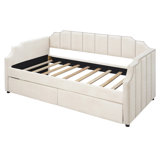 Twin Size Upholstered Daybed With Drawers, Wood Slat Support