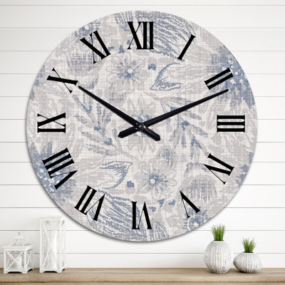 Vintage Blue Farmhouse Flower V - Patterned Wall Clock