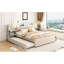 Grand lit tapissier beige avec rangement et lampes de lecture, plateforme, tête de lit rabattable, côté-1704317422