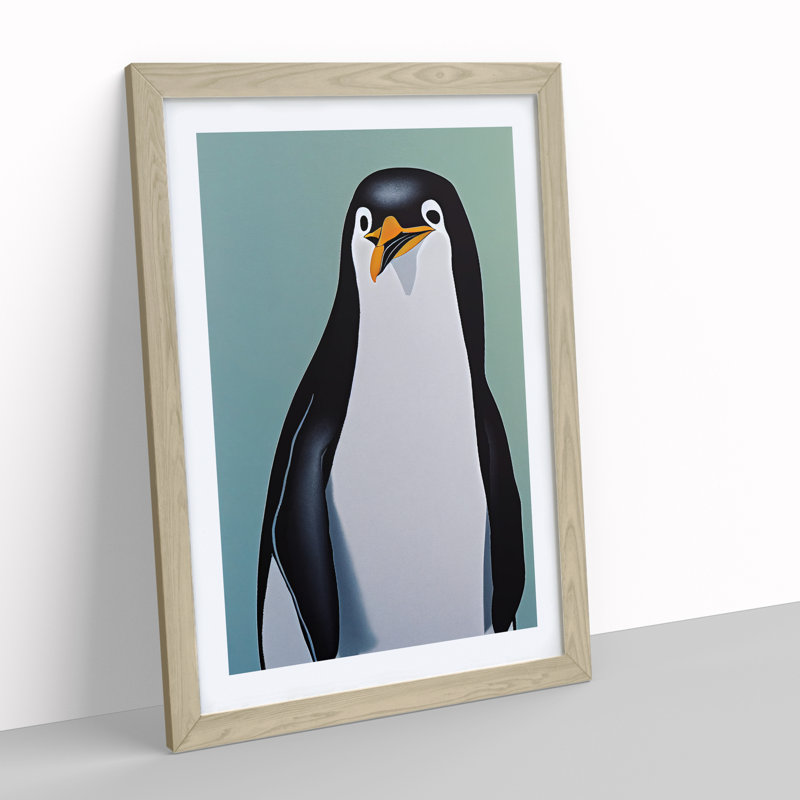 Awesome Penguin - Single Picture Frame Print, 46cm H x 34cm W x 2cm D, Oak Framed