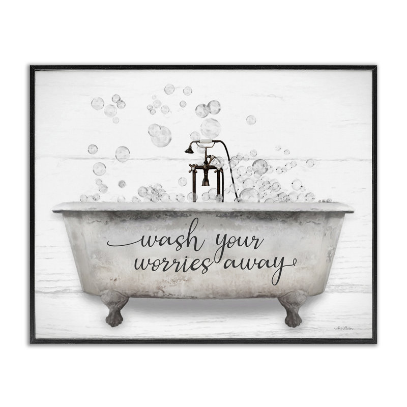 «Wash Worries Away Tub Bubble», estampe numérique encadrée par Lori Deiter, H 16 po x l 20 po, Giclée encadrée noir minuit
