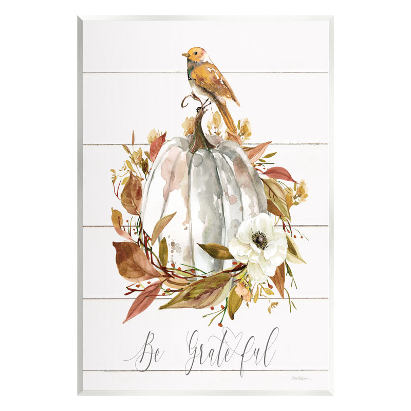 Be Grateful Fall Pumpkin Botanical MDF Wall Art