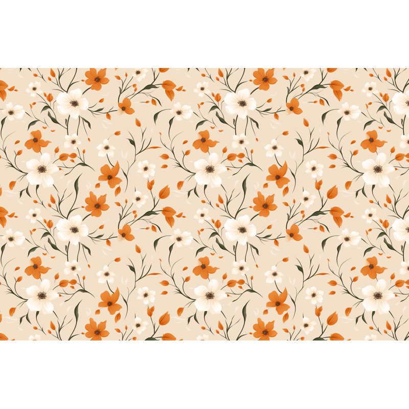 Machine Printed Comforter, Queen Comforter, Orange/White/Beige Floral