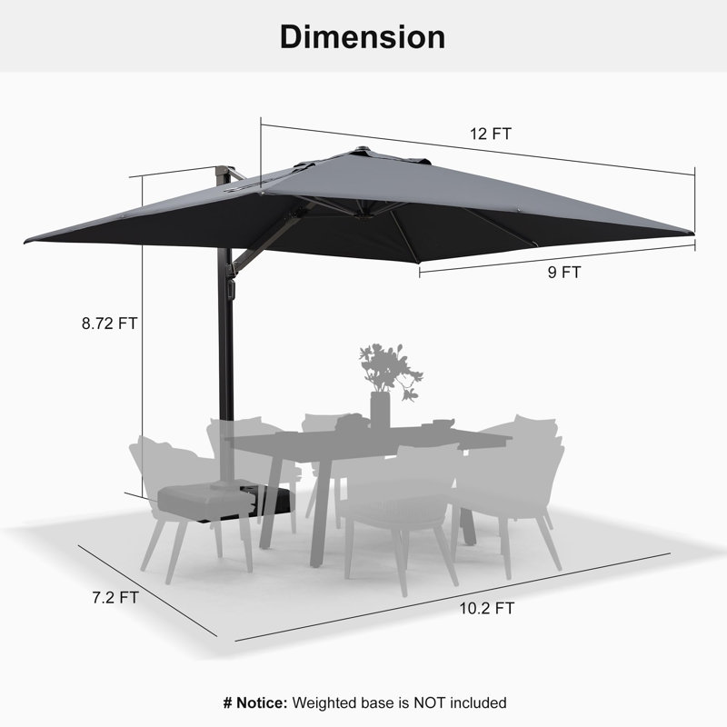Parasol rectangulaire en porte-à-faux 9 pi x 12 pi PURPLE LEAF, sans base, gris, Gris, 9 pi x 12 pi
