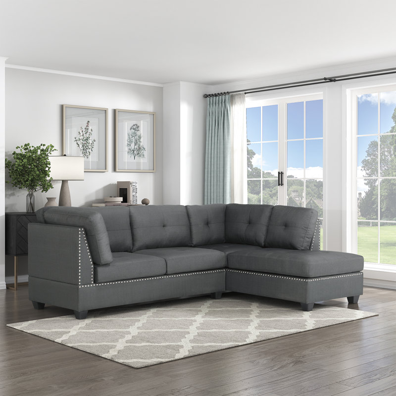 Canapé modulaire en tissu texturé 2 pièces 104,5 po avec méridienne droite et garniture cloutée Jantinus