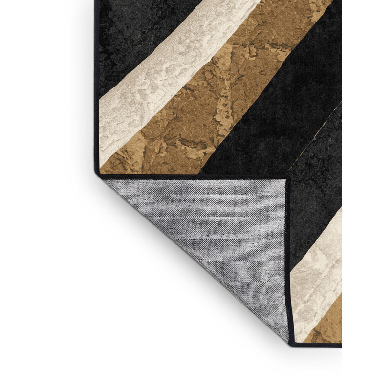 Tapis géométrique chic et luxueux lavable à la machine Paulett - noir - reliure noire, 7 x 9