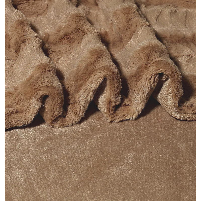 Tan Full Faux Fur Sherpa Reversible Blanket