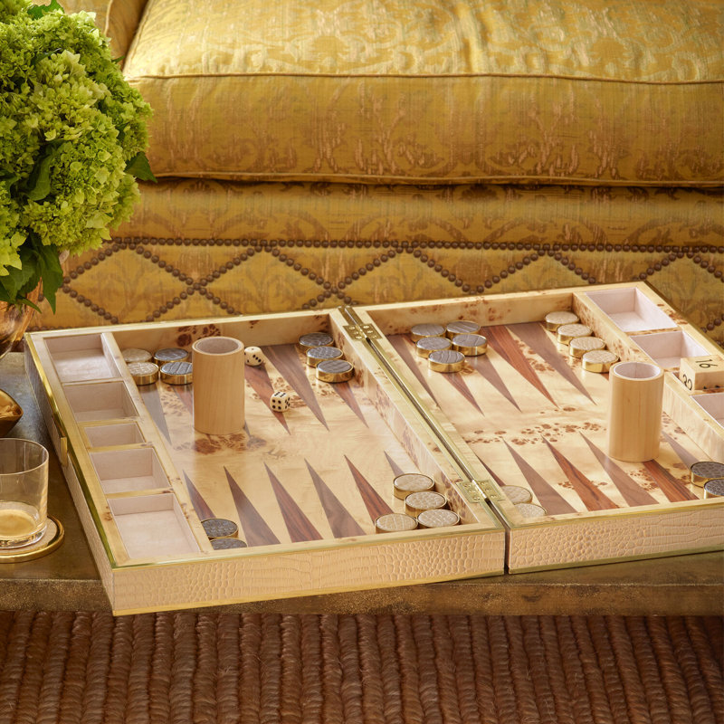 Croc Leather Backgammon Set, Fawn
