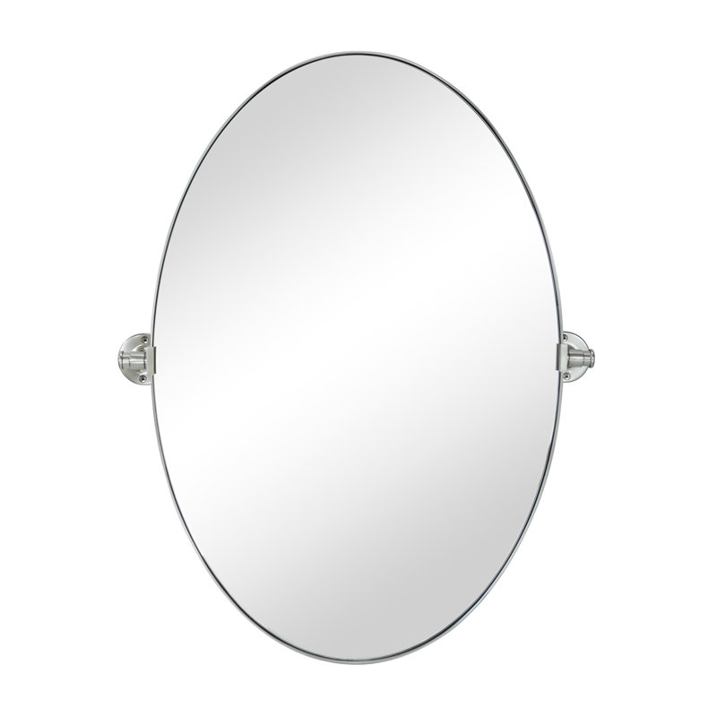 Miroir de salle de bain ovale pivotant en métal nickel brossé l 20 po x H 30 po Aura, miroir de coiffeuse ovale inclinable pour mur, suspension verticale