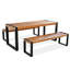 Table de salle à manger d'extérieur 3 pièces avec 2 bancs, ensemble de salle à manger de patio avec plateau en bois et structure en acier