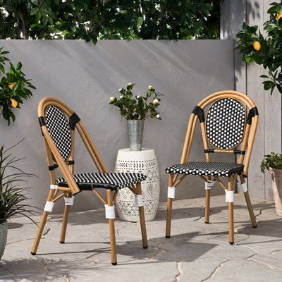 2 bistro d'extérieur pour jardin, PE et aluminium français, imprimé noir et blanc, sièges rouille, avec