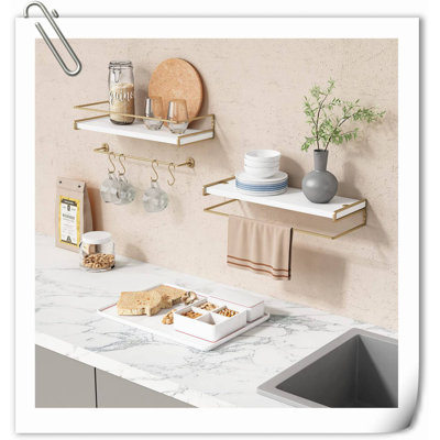 Floating Bathroom Shelves Wall Mounted, Modern Bathroom Organizer with Tower Bar,Set of 2