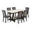 Ensemble de table 7 pièces - une table de bout en lin blanc avec base à tréteaux et 6 chaises Parson en tissu gris foncé Gotham - finition noire brossée-390708262-325617105
