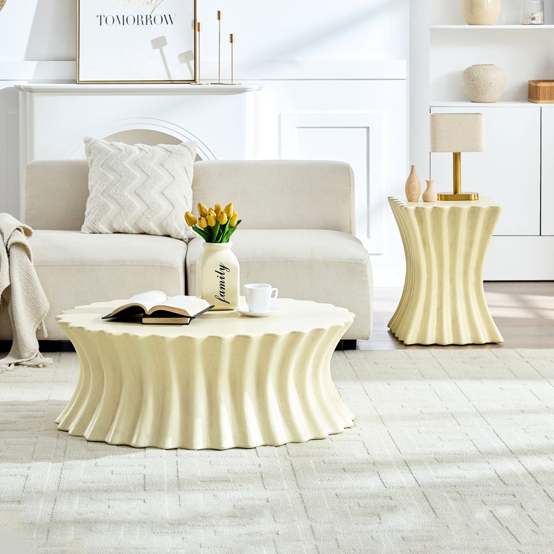 Table basse ovale en fibre de verre 34,24 pouces avec esthétique rétro pour les espaces de vie - aucun assemblage requis