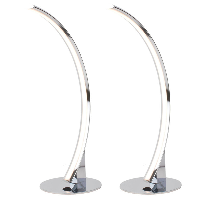 Set Of 2 Polished Chrome LED Arc Table Lamps