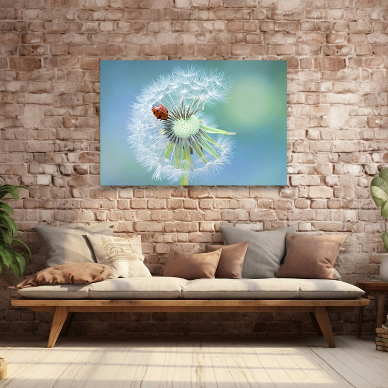 Ladybug On Dandelion Delicate Serene Vibrant Ladybug Dandelion Nature Spring Wall Art Print by Jacky Parker - Print