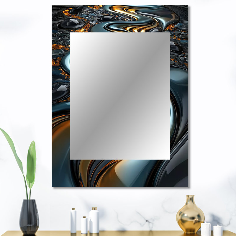 Swirl Abstract In Gold And Black Tones III - Abstract Painting Large Wall Mirror, Gold Unique Mirror, Printed Metal Art