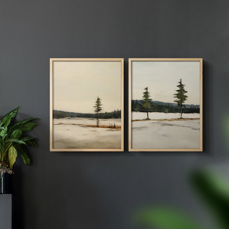 «Vintage Landscape XXXIX», impression giclée sur cadre - ensemble de 2, Naturel, H 12 po x l 30 po