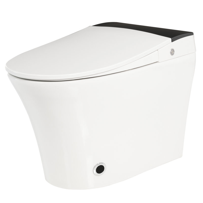 Smart Toilet With Heated Seat, One Automatic Flush Toilet, Without Bidet, Foot Sensor Flushing, Blue Night , Knob Controlled, Power Outage Enabled, Soft Close Cover, White Bathroom Fixture Flush,