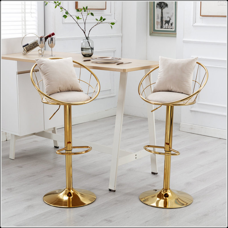 Chaise de bar en velours, plaquée or pur, conception unique, rotation à 360 degrés, Blanc cassé