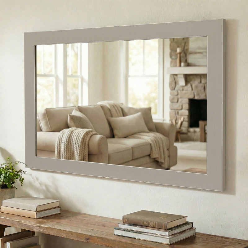 Shmuel Wood Framed with Safety Backing Ideal for Bathroom / Vanity Mirror, Antique Satin Nickel, 30" x 42"