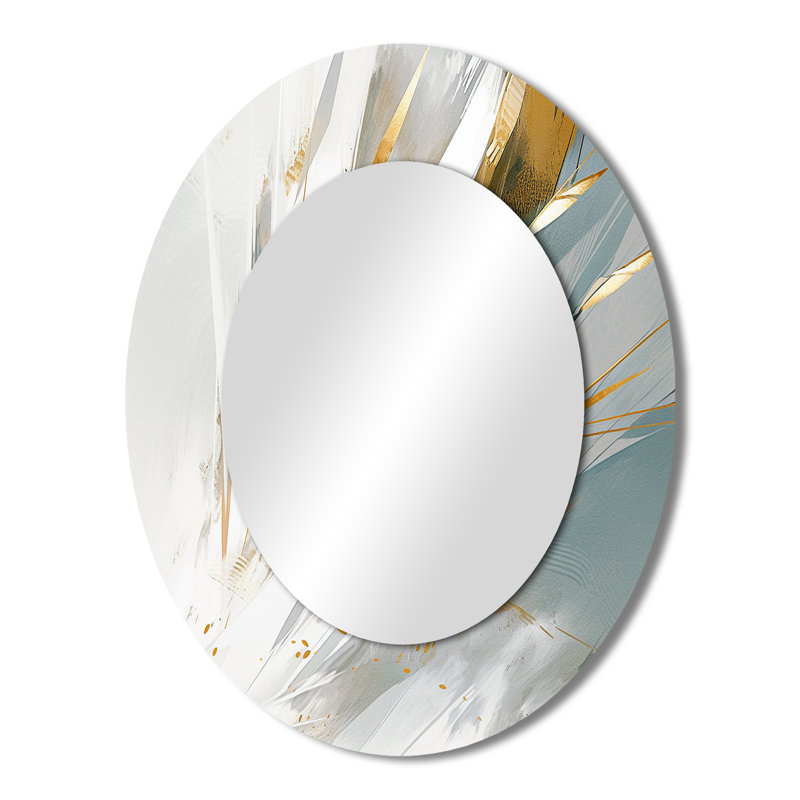 Or et mosaïques or et crème - Grand miroir mural ovale sur métal, 43 po x 33 po