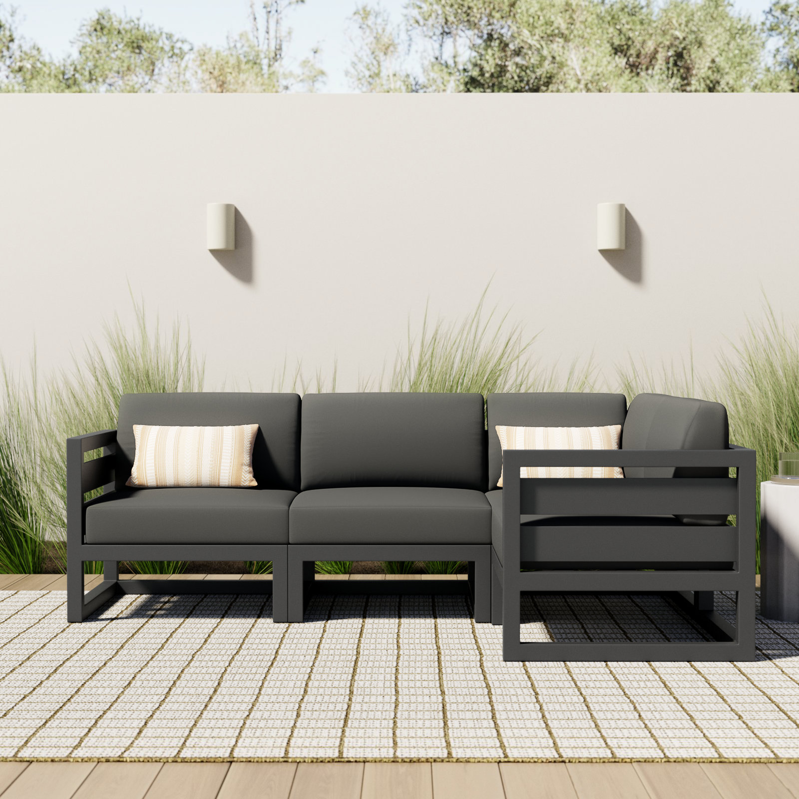 Smith 94" Outdoor Sectional with Sunbrella Cushions, Canvas Charcoal, Slate