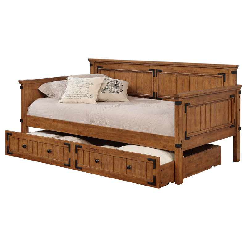 Lit de jour simple en bois Durlene avec couchette rustique miel