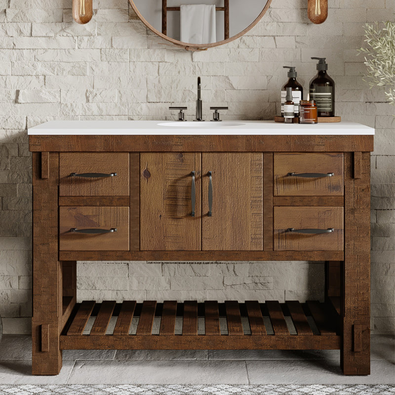 Bromley 48" Single Bathroom Vanity with Quartz Top, Vintage Pine