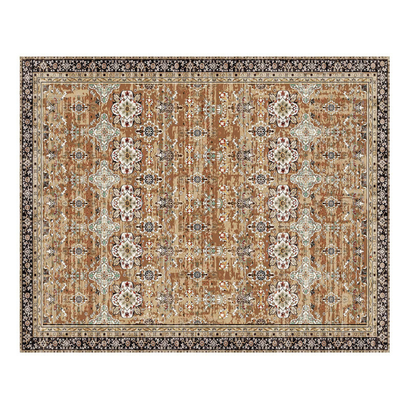 Area Rug, 9 X 12 Ft Large Washable Rug, Non-Slip And Tear-Resistant Soft Carpet, Pet & Child Friendly Vintage Area Rugs, Indoor Mat For Bedroom, Living Room, Kids Room, Office, Brown Green