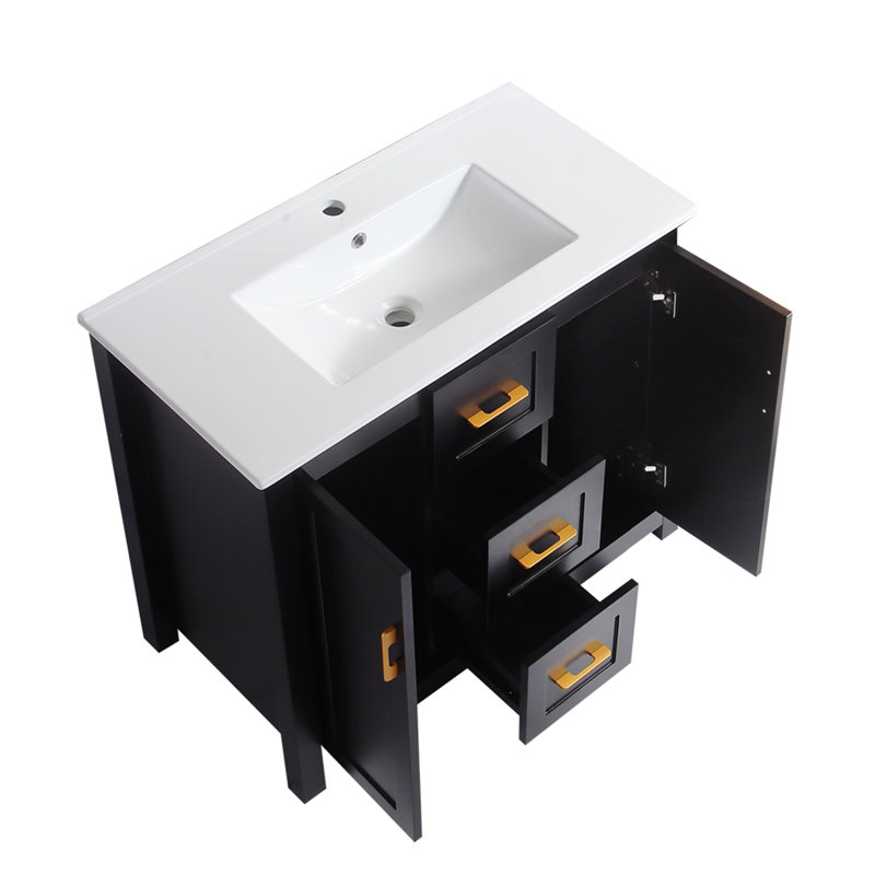 Meuble-lavabo avec lavabo simple, armoire de salle de bain avec 2 portes et 2 tiroirs de rangement, meuble-lavabo pour la maison