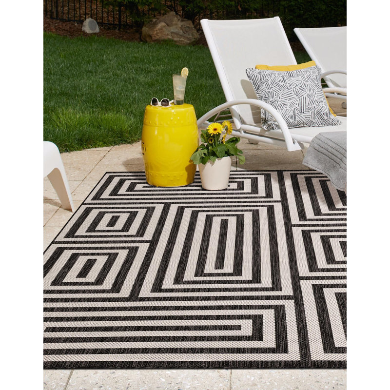 Tapis contemporain noir et blanc Bello, Rectangle 2 pi x 3 pi 1 po