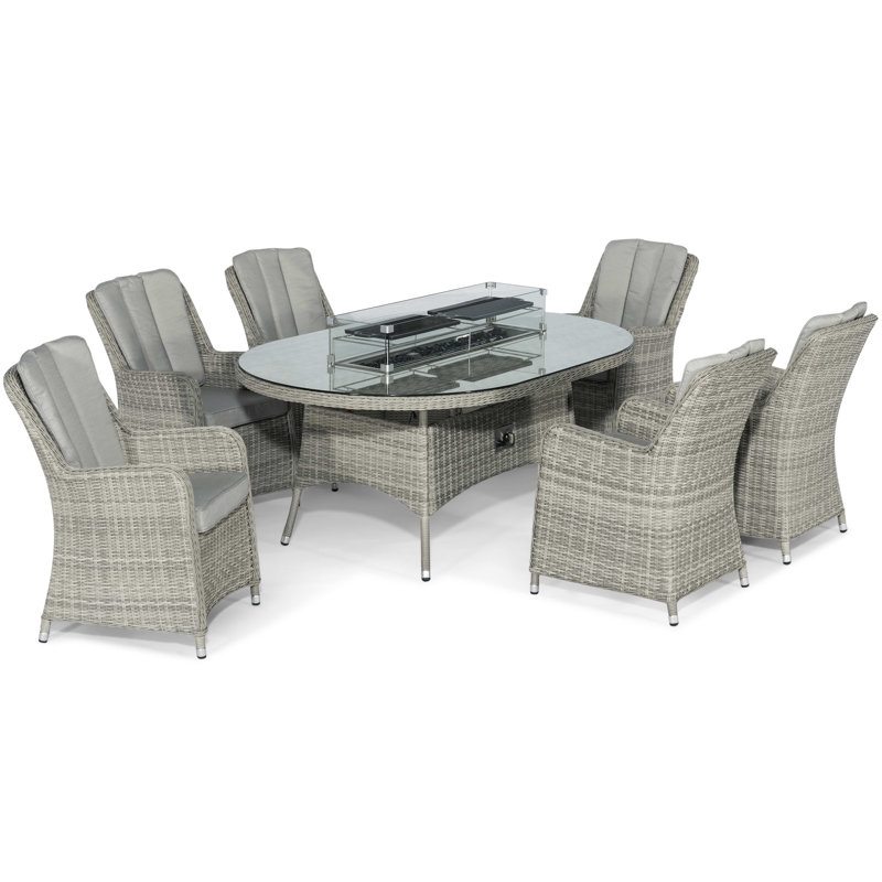 Balcom 6 Seat Oval Rattan Fire Pit Dining Set